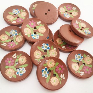 30Mm Round Wooden Printed Buttons