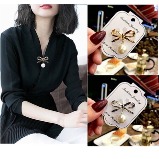【Ready Stock】▪Fashion Pearl Brooch Pin Bowknot Gold Simple Cute Jewelry Headscarf Women Accessories