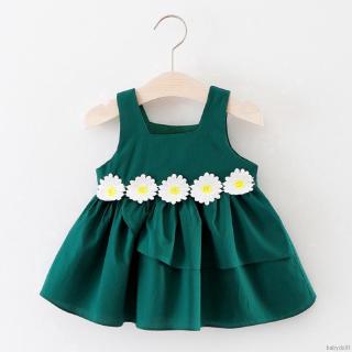 Summer Kids Baby Girls Sweet Flower Dress Sleeveless O-Neck Cotton Clothes Children Party Dress