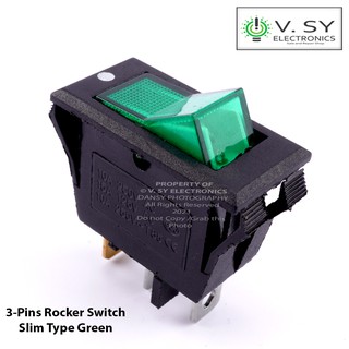 GREEN 3 Pins Rocker Switch Slim Type 15A SPST with LED Light Seesaw Toggle ON OFF DC AC Auto Motor