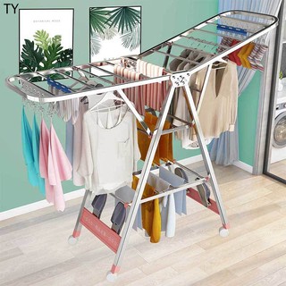 ✟Stainless steel drying rack floor folding indoor wing-shaped cool drying rack balcony mobile baby c