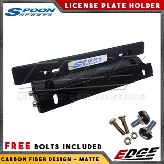 License Plate Holder - Matte - SPOON SPORTS - w/ bolts // universal adjustable car supply carbon fib