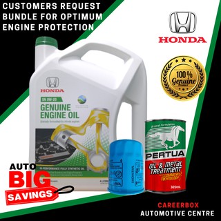 [ ]Honda Fully Synthetic Oil SN 0W-20 (4Liters) with Oil Filter and Pertua Oil and Metal Treatment