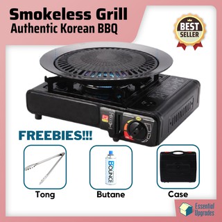 ON SALE BBQ round grill pan butane stove FREE TONG BUTANE outdoor grilling samyeopsal samgyup