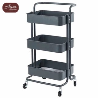 Amaia Furniture 3-Tier Black Kitchen Utility Trolley Cart Shelf Storage Rack Organizer Make-up
