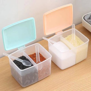 HYKX 2-grid Seasoning Box Set Salt Condiment Spice Containers for Household Kitchen