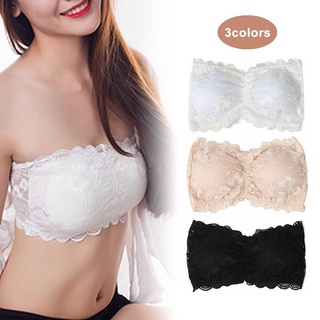 Womens Ladies Lace Strapless Boob Stretch Bandeau Tube Bra Cami Crop Tops