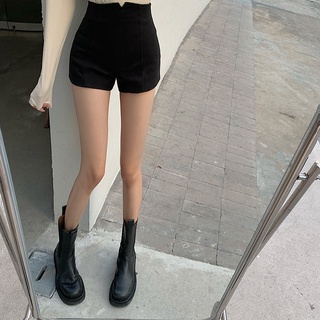 Black casual high-waist suit bottoming shorts women's summer wear loose tight a-line thin hot pants (8)