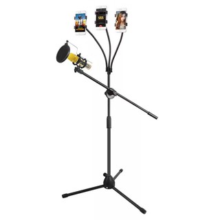 Metal Microphone Stand with Boom Arm 3pcs Phone Holder K12 Portable mic stand