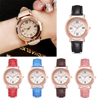 Leather strap watch for Women's Watch With Flowing Water Diamonds Leather Quartz Wristwatch