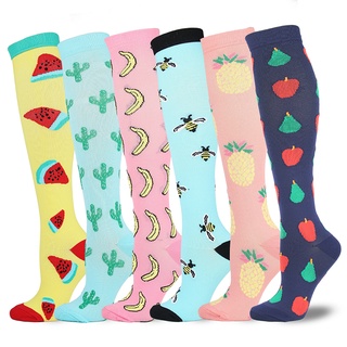 Leg Support Stretch Compression Stockings Outdoor Sport Compression Socks Fruits Pattern Below Knee