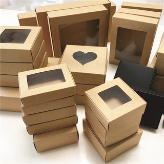 50pcs Paper Wedding Favor Gift Box Kraft Paper Cookies Candy PVC Windows Boxes Birthday Party Supply