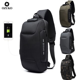 Men's Anti-theft Lock Sling Bag Waterproof Messenger Bag With USB Port Shoulder Bags (1)