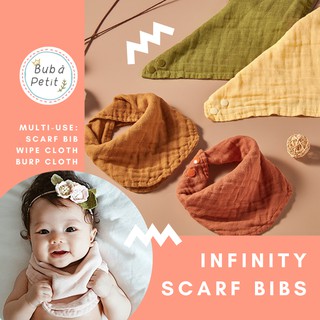 3-in-1 Muslin Baby Infinity Scarf Bibs, Multi-Use Bandana, Wipe, Burp Cloth, Super Soft & Absorbent