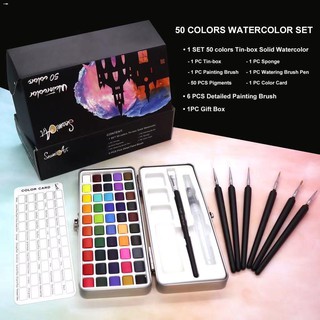 New products┇▪HYGGE 50 Colors Solid Watercolor Gift Set with 6Pcs Detail Painting Brush