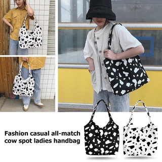 BN❥❥ Casual Cow Milk Print Handbag Women Canvas Bucket Shoulder Bag Shopping Totes (1)