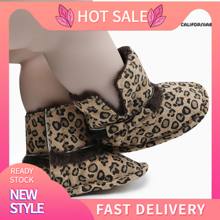 CALI-MY Winter Baby Girls Leopard Print Soft Sole Toddler Boots Indoor Bowknot Shoes