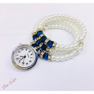 Crystal pearl stone role bracelet wrist watch