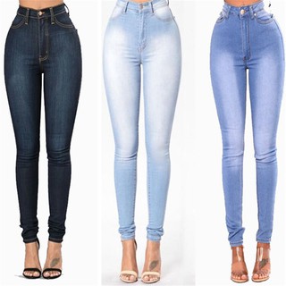 Women's Grinding White Elastic Waist Skinny Stretch Jeans Plus Size High Waist Jeans Washed Casual Skinny Pencil Pants