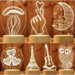 Creative 3 color 3D LED Night Lights Illusion Touch Night Light Novelty LED Table Lamp For Gift