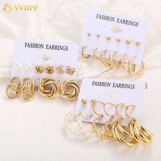 Retro Butterfly Tassel Pearl Earrings Set Elegant Circle Gold Earring Women Fashion Jewelry Accessories