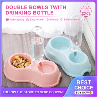 Pet Bowl Cat Bowl Dog Bowl 2 in 1 Food Bowl Drinking Bottle Set Puppy Kitty Food Bowls Water Bowl (1)