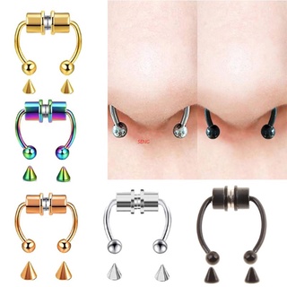 seng 5 Pcs Fake Septum Piercing Magnetic Horseshoe Nose Ring Non Piercing Clip Stainless Steel Reusable Nose Hoop Jewelry