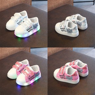 21-25 Baby Girls Breathable Anti-Slip Shoes Cartoon LED Sneakers