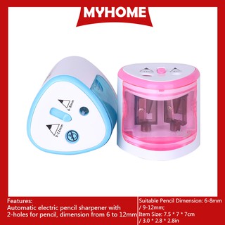 Multi-functional Automatic Electric Pencil Sharpener Battery Operated with 2 Holes(6-8mm / 9-12mm) (1)