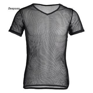 TX-Sexy Men Mesh See Through T-Shirt Fishnet Clubwear Short Sleeve Top Undershirt (2)