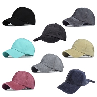 ℜ-ℜ Unisex Vintage Washed Cotton Baseball Cap Half Empty Top Backless Ponytail Hat