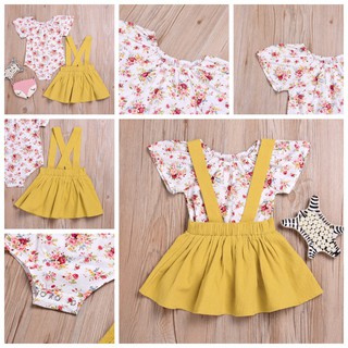Baby Girl Set Floral Short Sleeves Romper Tops+Skirts (8)