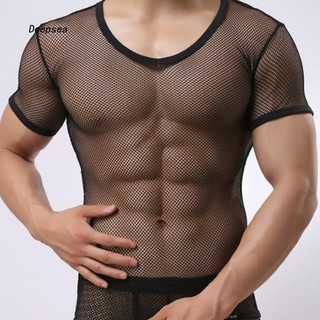 TX-Sexy Men Mesh See Through T-Shirt Fishnet Clubwear Short Sleeve Top Undershirt (9)