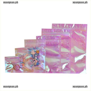 【XUANYUAN】100Pcs Iridescent Zip lock Bags Cosmetic Plastic Laser Holographic Zipper B Wq
