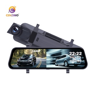 CENZIMO 10 inch AHD 1440P Dash Cam Right Lens Car Dash Camera Full HD Touch Screen Dash Cam Dual Rearview Mirror Full HD 1080P Car Camera