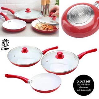 CQW 5pcs Non-stick Ceramic Coated Frying Pan Set