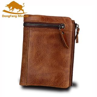Male Money Clip Wallet Genuine Crazy Horse Leather Short RFID Wallet with Coin Bag Vintage Style
