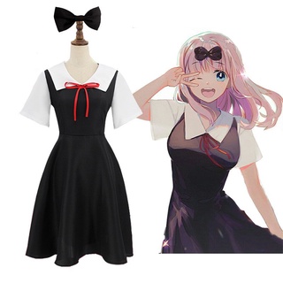 Anime Love is War Shinomiya Kaguya Fujiwara Chika Cosplay Costume Uniform Dress Tie Bow Stockings Wig HairFull Set