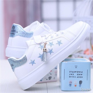 New #Sports shoes♝✌♧Girls little white shoes, children s 2020 spring and autumn big sports elementary school students breathable sneakers 8-10-13-15 years old