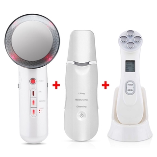 Ultrasoic Skin Scrubber Face Cleaning Peeling Machine + RF EMS LED Light Facial Massager+Far Infrared Body Slimming Fat Burner