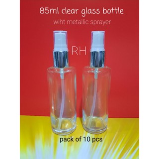 85ml clear glass bottle wiht metallic white sprayer pack of 10 pcs