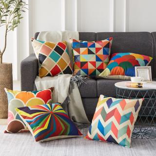 Colourful Geometric Style Throw Pillows Case Comfortable Linen Cotton Cushion Cover for Sofa
