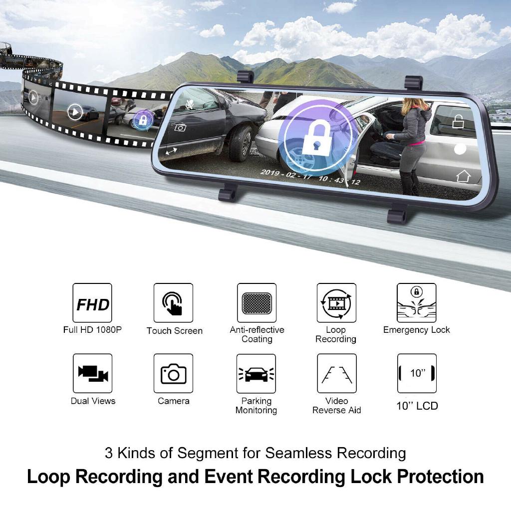 Touch Screen Dual Lens 10'' HD 1080p Car DVR Video Camera Recorder Dash Cam LCD G-Sensor