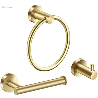 ✺Bathroom Hardware Accessories Set 3-Piece Gold Brushed Bathroom Hardware Sets ern Towel Ring Robe H