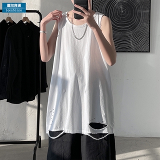 “Free Shipping”【Laa】｛COD｝Ripped High Street Vest Men's Fashion Brand Loose Ins Summer New Sleeveless T-Shirt Versatile Cover-Up Vest