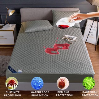 [COD]Quilted Mattress Pad Cover Waterproof Bed Cover Queen King Bedsheet Dust Mites Machine Washable (1)
