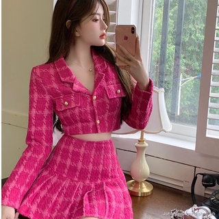 Early autumn of 2021 new fashion short suit short jacket female high-waist pleated skirt ladies style two-piece suit (1)