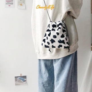 New ✯ Women Plush Crossbody Bag Cow Print Casual Shoulder Drawstring Mini Handbags ♥ (7)