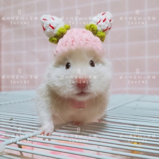 Pet Hats【Wafer】Strawberry Hat Djungarian Hamster Small Hat Hamster Hedgehog Flower Branch Mouse Toto