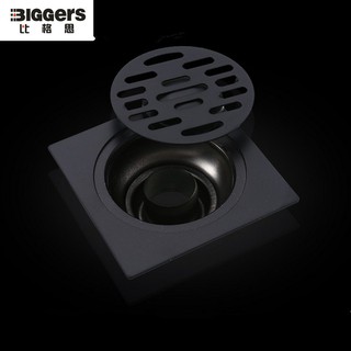Biggers matte black color bathroom floor drain 10x10 cm size stainless steel material